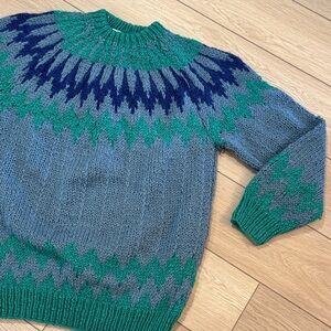 Vintage Greek Knitwear 100% Wool Chunky Knit Sweater Holiday colorful